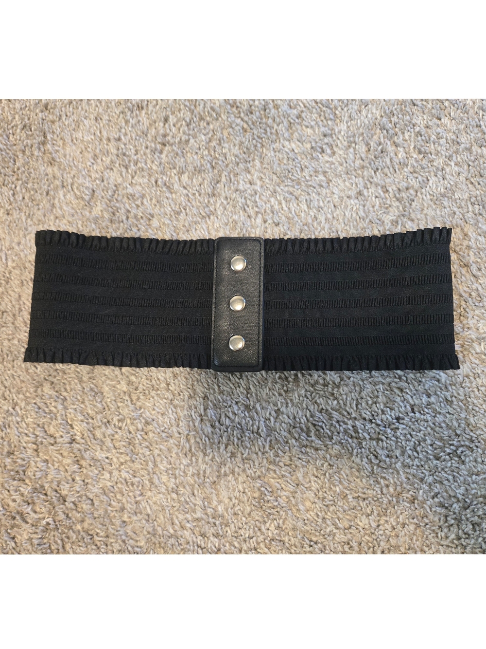 Wide Black Elastic Waist Belt with Snap Detail